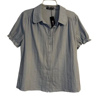 Allegra K Short Sleeve Button Down Blouse withBubble Sleeves Women's Large (B33)